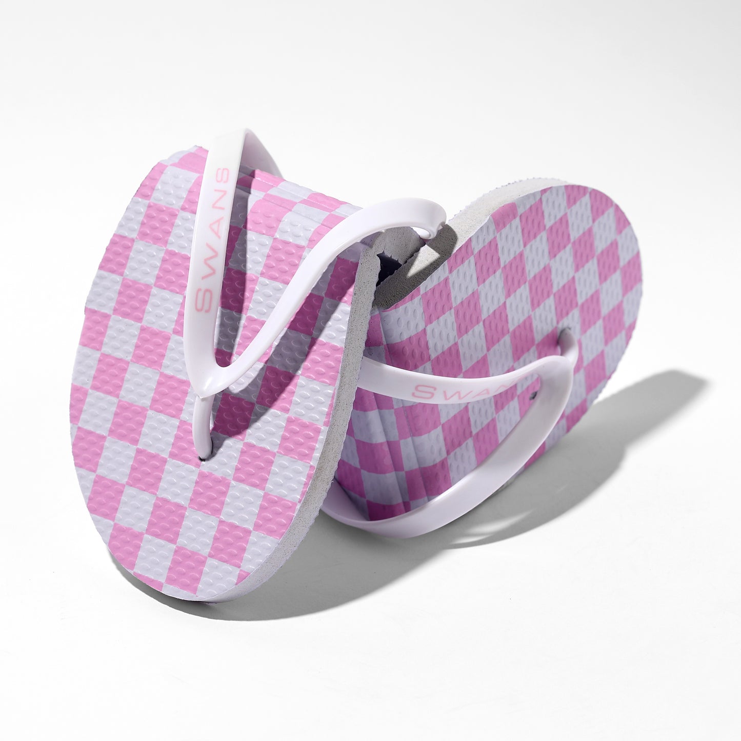 Swans Foldable Flip Flops- Pink and White Checkered