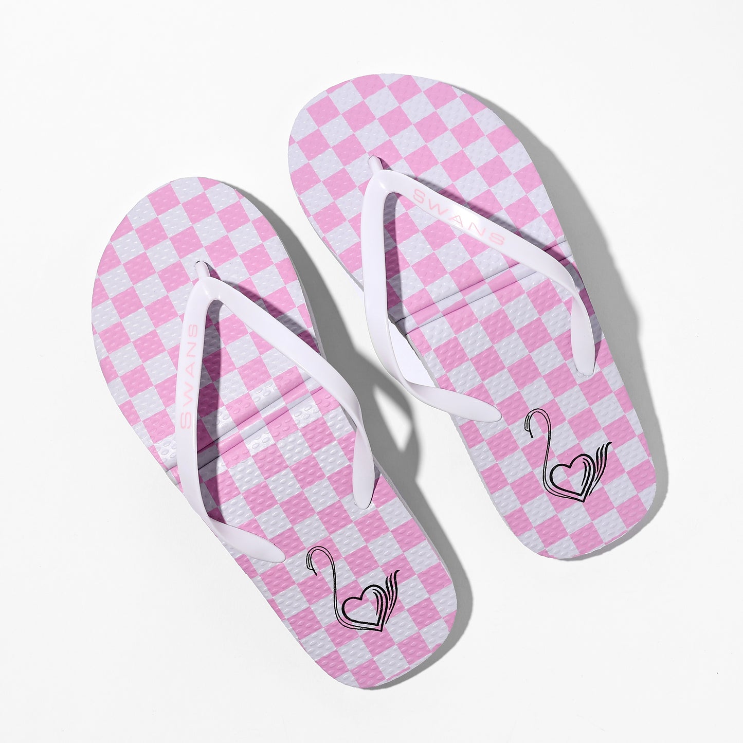 Swans Foldable Flip Flops- Pink and White Checkered